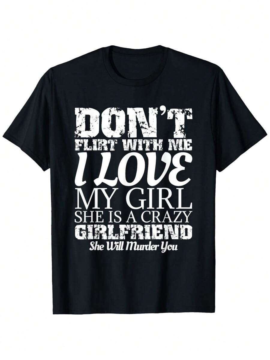No me mientas, mi novia es súper loca y divertida. Camiseta, camisa casual negra de manga corta y cuello redondo, adecuada para uso diario informal, lavable a máquina, 165% cómoda, camiseta casual para hombre. - Negro - Ver 1