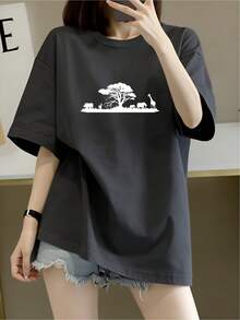 Comfortable Animal Print T-Shirt + T-Shirt + Casual Style + Cotton Garments + Original Graphic + Urban Fashion + Perfect For Summer + Available In Black + Sizes S, M, L + Women's Clothing + 2023 - 黑色 - 查看 1