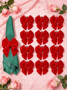 12PCS/8PCS/6PCS/2PCS Christmas Elegant Red Bow Napkin Rings - ABS Material, Suitable For Christmas, Valentine's Day, Weddings, Birthdays, Parties And Daily Dining - Table Decoration, Napkin Holder, Party Tableware Storage Rack - Durable And Easy To Clean, Fashionable Tableware, Home Decor Velvet Ribbon Bow Napkin Rings, Handmade. - Multicolor - View 16