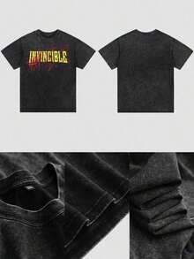 Camisetas lavadas con estampado de logotipo de mancha de sangre invencible, merch de Harajuku, camiseta de anime para adultos, para hombres y mujeres. - Negro - Ver 3