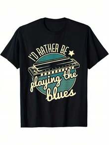 Preferiría Estar Jugando la Harmónica de Blues" Camiseta de Artista Harmónico - Negro - Ver 1
