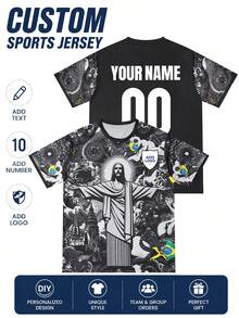 1pc Personalized Brazil Football Jersey For Men, Customized Logo Text Number, Quick-Dry Breathable Badminton Jersey Sports - Black - View 9