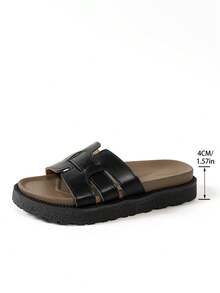 New Fashion Buckle Open Toe Platform Slippers, Comfortable Versatile Dirt-Resistant Beach Sandals Suitable For Daily Wear - Black Leather - View 8
