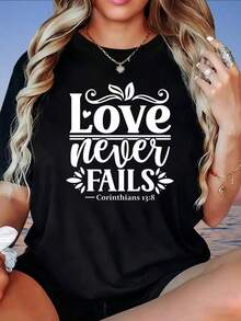 El amor nunca falla, Corintios 138, Camiseta Cristiana para Mujer, Camiseta con Frase de Fe Religiosa, Camiseta Gráfica Casual de Verano, Camiseta para Mujer - Negro - Ver 4