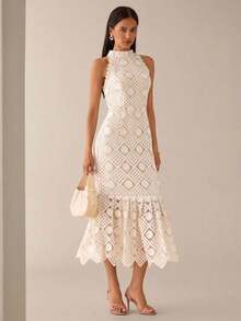 Vestido elegante sin mangas con cintura ceñida para mujer - Albaricoque - Ver 8