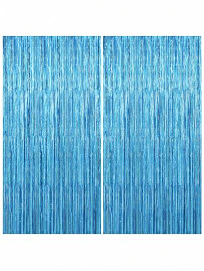4pcs Blue Tassel Foil Curtain Backdrop, Ocean Theme Party Decorations, Baby Shower Gender Reveal, Bachelorette, Christmas Party Supplies