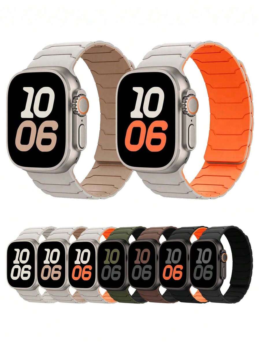 1 chiếc dây đeo silicon mềm từ tính hai màu tương thích với Apple Watch Series 11 10 9 8 7 6 5 4 3 2 1 SE Ultra, dây đeo thể thao & yoga unisex chống trượt, chống mồ hôi, tương thích với các kích thước 49mm 46mm 44mm 45mm 42mm 41mm 40mm 38mm