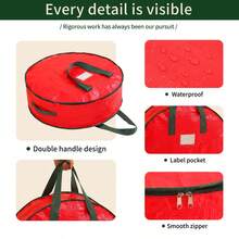 1pc Foldable Christmas Wreath Storage Bag, Portable Waterproof Round Organizer Bag With Handle - Multicolor - View 8