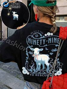Camiseta de verano premium para mujer con el diseño "99, Save Me, Lost Sheep", 100% algodón puro, elegante, top casual para mujer, manga corta estilo Y2k, cuello redondo holgado, lavable a máquina, adecuada para salidas casuales y religiosas. - Verde - Ver 8