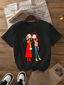 Una camiseta de mujer de manga corta, holgada, moderna, a la moda, retro y elegante, adecuada para actividades al aire libre en primavera y verano, con estampados de personajes de dibujos animados, cuello redondo y un diseño casual, ideal para usar en primavera y verano, ropa de mujer.blusas para mujer,blusas casuales para dama,tops,, mujer premium,y2k,playeras de mujer curvy,ofertas y liquidaciones ropa mujer,playeras deportivas para mujer,,playeras de hombre, mujer,blusas>elegante OS8T - Negro - Ver 8