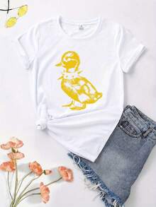 Una linda camiseta punk de verano para mujer con un bonito estampado de pato y un cuello con púas. Esta camiseta de moda alternativa está diseñada para adolescentes emo rock y amantes del punk rock, y es un regalo elegante y divertido. Printed Pattern T-ShirtCamiseta Algodón Familia Coordinada - Negro - Ver 10