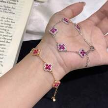 1 chiếc vòng tay hình hoa bốn lá 5 cánh đính đá Zirconia thời trang, đa năng và thanh lịch, thiết kế tinh tế dành cho nữ. - vòng tay hoa bốn lá - Xem 2