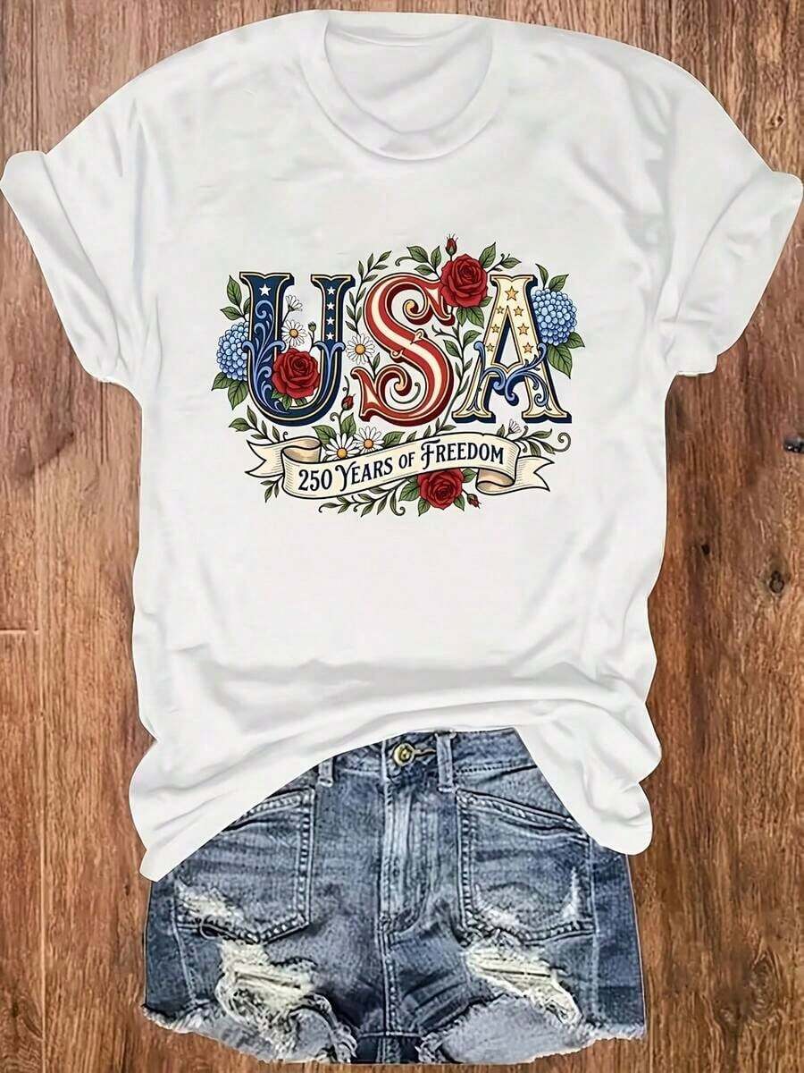 Women's Casual Crew Neck Sweater With 250th Anniversary USA Graphic Design, Soft And Comfortable - White - View 1