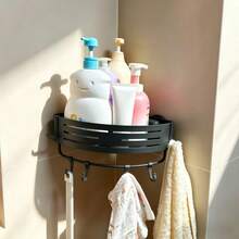 Suction Cup Wall Corner Hanging Rack, Lightweight Aluminum Alloy With Hook Storage Rack, Multi-Function Organizer For Kitchen And Bathroom - Gunmetal Gray Single-layer Strip Bar - View 1