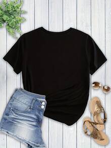 Camiseta Básica Casual de Manga Corta para Mujer, Holgada y Versátil - Blanco - Ver 6