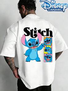 Disney Lilo & Stitch "Stitch Moods" Graphic PrintMen's Short-Sleeved T-Shirt With Zootopia 2 Design. Crew Neck, Casual And Comfortable, Breathable And Lightweight, Suitable For Sports And Casual Wear. - trắng - Xem 1