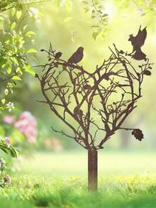 1pc Vintage Heart-Shaped With Bird Branch Garden Stake Sculpture, Ideal Gift For Countryside Lovers On Valentine's Day And Anniversary, Lawn/Patio Retro Decor, Easy Installation, No Electricity Required - C - View 4