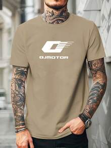Men's Casual Summer Short Sleeve Crew Neck T-Shirt With QJmotor Logo - 卡其色 - 查看 1