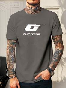 Men's Casual Summer Short Sleeve Crew Neck T-Shirt With QJmotor Logo - 深灰色 - 查看 6