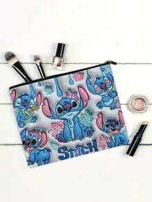 1 個 Disney Stitch 化妝包 - 女用輕量多功能拉鍊化妝袋，耐用聚酯纖維材質，可愛卡通設計大容量手提收納袋，化妝整理包，旅行包 - 字母A - 查看 8
