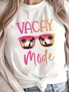 Women's Casual Summer T-Shirts, Cotton, With Fresh Orange Print, Round Neck, Soft And Comfortable, Short Sleeve, Fashionable Urban Clothing For Women - 白色 2 - 查看 1