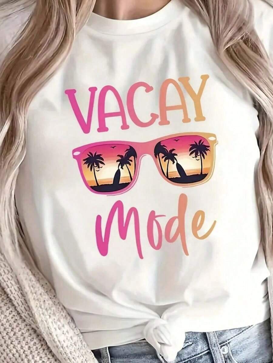 Women's Casual Summer T-Shirts, Cotton, With Fresh Orange Print, Round Neck, Soft And Comfortable, Short Sleeve, Fashionable Urban Clothing For Women - 白色 2 - 查看 1