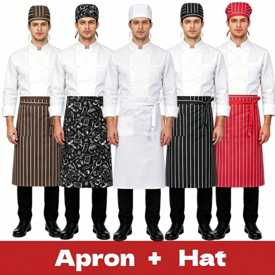 2pcs/Set Kitchen Cooking Set - Chef Apron And Work Hat, Suitable For Waiters, Chefs And Bakers - Multicolor - View 1