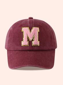 1pc Kids Burgundy Letter Baseball Cap, Sun Hat For Boys And Girls, Suitable For Outdoor And Daily Use - Pink Gold Label - Wine Red Washable Cap - View 65