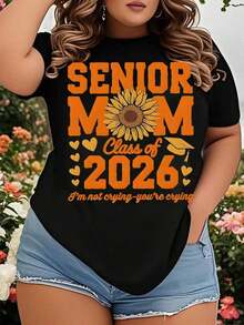 Women's T-Shirt, Class Of 2026 Graduation Mom T-Shirt, Sunflower Graduation T-Shirt For Mother Of Graduate, Graduation Party Gift, Graduation Year T-Shirt - 黑色 - 查看 1