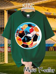 [Popular Licensed Design] Short-Sleeved T-Shirt With "Color Block Mosaic Style" Print, Artistic And Fashionable Outfit, Perfect For Casual Dinners And Sightseeing Walks, Football Collage Art Style, Suitable For Art Exhibitions, Casual Daily Wear, Student Outings And As A Gift For Football Art Fans. - 綠色 - 查看 3