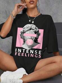 Women's Oversized Athletic T-Shirt, Women's Blouse, Round Neck And Short Sleeves, Super Comfortable To Wear. Soft And Breathable Fabric, Ideal For Everyday Casual Wear. - 黑色 - 查看 1