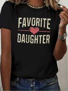 FAVORITE DAUGHTER Women's Printed T-Shirt With Pink Heart - Casual Short Sleeve Crew Neck T-Shirt In Black, With A Relaxed Fit For All Seasons, Perfect For Everyday Wear And Holiday Outfits (Machine Washable). - 黑色 - 查看 6