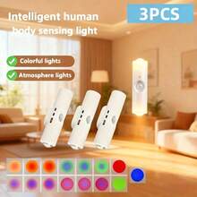 3 قطع/6 قطع مصباح حائط بحساس حركة على شكل عين القطة، قابل للشحن عبر USB، إضاءة ليلية RGB، 3/7 أوضاع ألوان، قابل للتعتيم، مناسب لغرفة النوم/السلالم/الخزانة، إضاءة حديثة بأسلوب جمالي - متعدد الألوان - مشاهدة 22