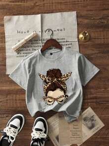 Short-Sleeved T-Shirt With A Round Neck, Relaxed Fit, And Simple Slogan Print, For Women, Ideal For Summer, Holidays, And Everyday Wear. Women's T-Shirt. White Blouses For Women. - 淺灰色 - 查看 4