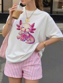 Axolotl-Bubble-Boba-Tea-Cute-Kawaii-Axolotl-T-Shirt - 白色 - 查看 7