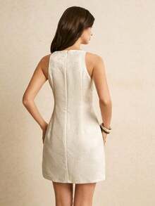 mini elegante sin mangas de unicolor, estilo de oficina - Blanco 2 - Ver 3