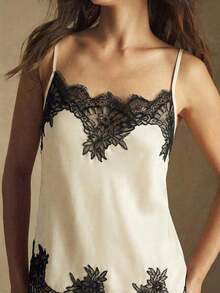 Camiseta sin mangas con ajuste de tirantes y encaje, versátil para usar en primavera/verano, adecuada para Pascua, Día de San Patricio, estilo vintage romántico de los 90, fiesta, playa, graduación, vacaciones, invitado de boda, casual, elegante - Beis - Ver 6
