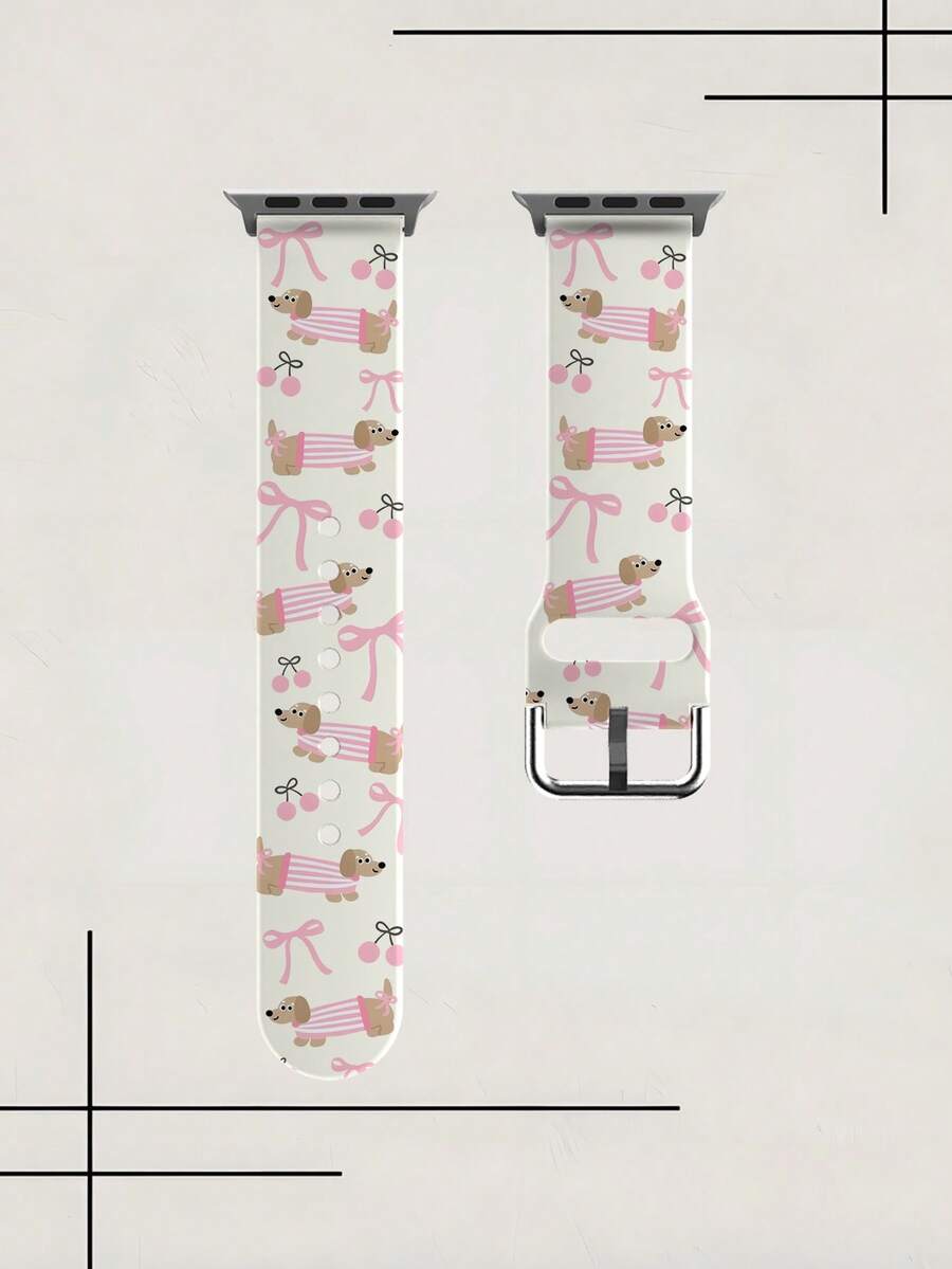 1pc Cherry Bow Dachshund Soft Elastic Breathable Comfortable Replacement Watch Band, Suitable For Samsung, Honor Smartwatches, 38mm 40mm 41mm 42mm 46mm 45mm 44mm 49mm, Cute Fashionable Casual Multi-Color Silicone Watch Strap Compatible With Apple Watch Ultra SE/11/10/9/8/7/6/5/4/3/2/1, Versatile Accessory Sport Band - Multicolor - View 1