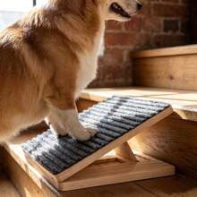 Adjustable Solid Wood Dog Stair Ramp Wedge For Small And Senior Dogs, Foldable Indoor Pet Ramp With Height Triangle Support And Non-Slip Carpet, No Assembly Required - Multicolor - View 5