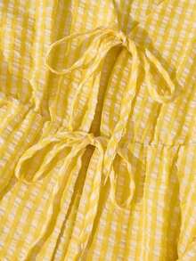 Pantalones rectos versátiles con cordones y estampado de rayas rosa, nuevo conjunto de 2 piezas de verano estilo europeo y americano para mujer - Amarillo 2 - Ver 3