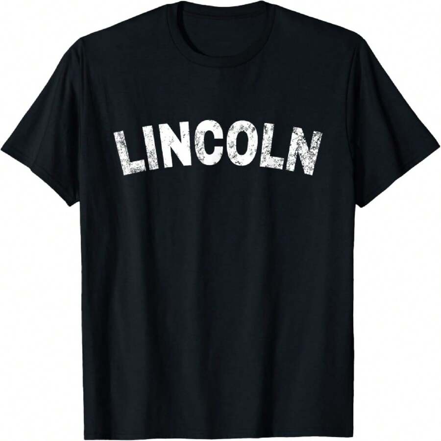 Vintage Lincoln White Text Apparel T-Shirt - Negro - Ver 1