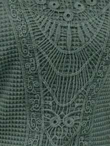 Camiseta de manga corta con hombros caídos de tela de gofre con textura de encaje para mujeres con mangas de murciélago - Verde - Ver 7