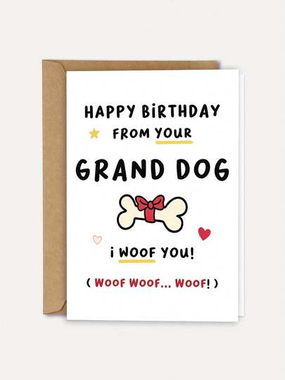 1pc "From Your Grand Dog" Funny Birthday Card With Envelope, Humorous Dog-Themed Greeting For Grandparents & Dog Lovers, Suitable For Birthdays & Celebrations, Blank Inside