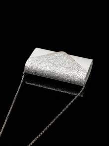 Glitter V-Shaped Clutch Bag - Silver - View 8