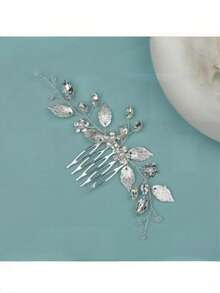 1 pièce Peigne à cheveux latéral en cristal et feuille d'argent fait main pour femmes, accessoire de mariage et de fête pour mariée, peignes, peigne latéral - Argent - Voir 2