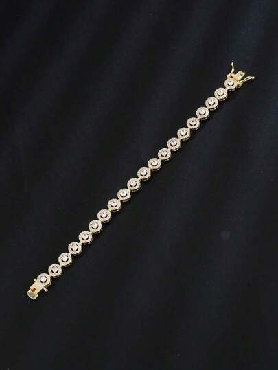 SGIAWETA-1pc Fashion Minimalist Copper Circle Cubic Zirconia & Ribbon Adjustable Bridal Wedding Bracelet-Birthdaygift