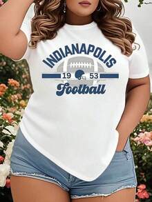 Camiseta Deportiva Retro Clásica GraphicIndianapolis Football 1953 para Mujer, Talla Grande, Casual de Verano, para Fanáticos del Fútbol, Ropa con Espíritu de Equipo - Blanco - Ver 1