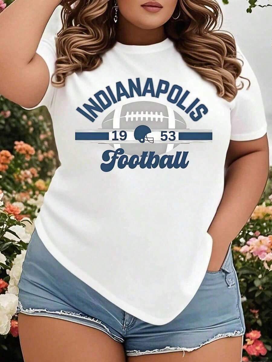 Camiseta Deportiva Retro Clásica GraphicIndianapolis Football 1953 para Mujer, Talla Grande, Casual de Verano, para Fanáticos del Fútbol, Ropa con Espíritu de Equipo - Blanco - Ver 1