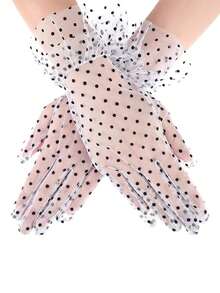 1 Pair D EXCEED Polka Dot Transparent Mesh Short Gloves, Elegant Lace Trim Mesh Gloves, Suitable For Weddings, Tea Parties, Makeup, Balls And Other Formal Occasions, Vintage Women's Gloves - Multicolor - View 19