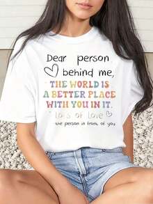 Camiseta Casual para Mujer con Estampado de Mensaje de Amor, para Salidas Informales, 220g, 100% Algodón, Resistente - Blanco - Ver 7